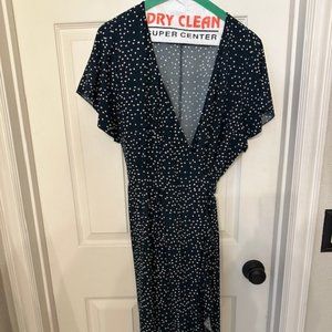 Long Dark Green Pok-a-dot wrap dress